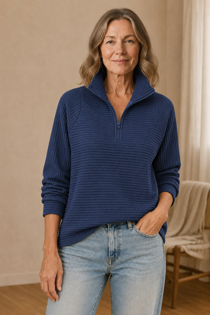 Women's Half-Zip Relaxed Sweatshirt - Blue