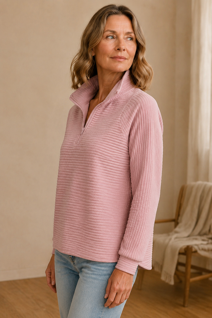 Women's Half-Zip Relaxed Sweatshirt - Light Pink
