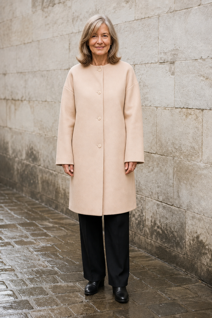 Henrietta | Collarless Winter Coat - Apricot