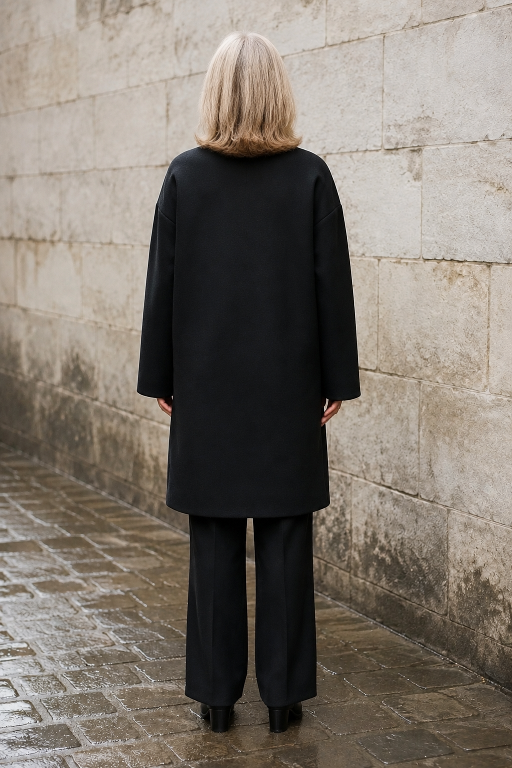 Henrietta | Collarless Winter Coat - Black