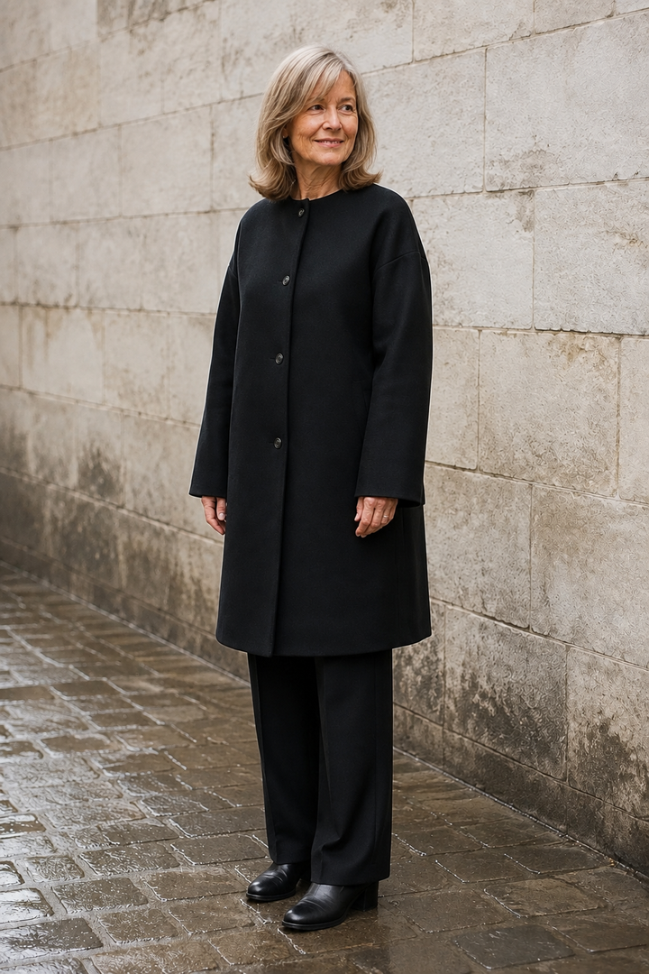 Henrietta | Collarless Winter Coat - Black