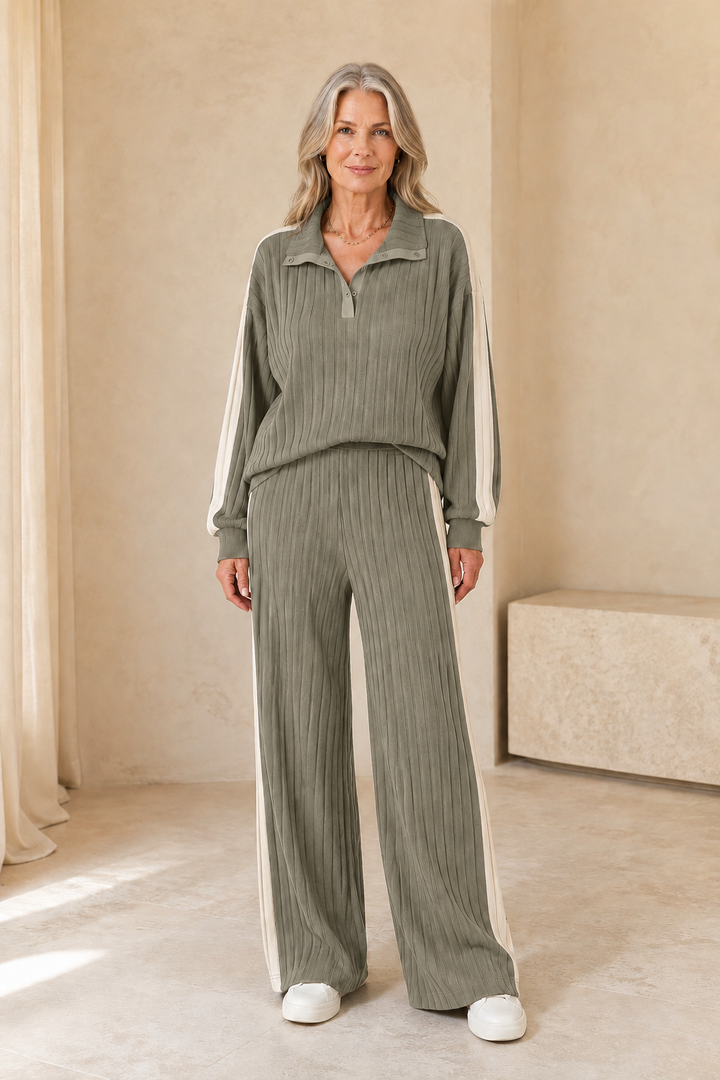 Hermance | Contrast Bound Two Piece Set - Khaki