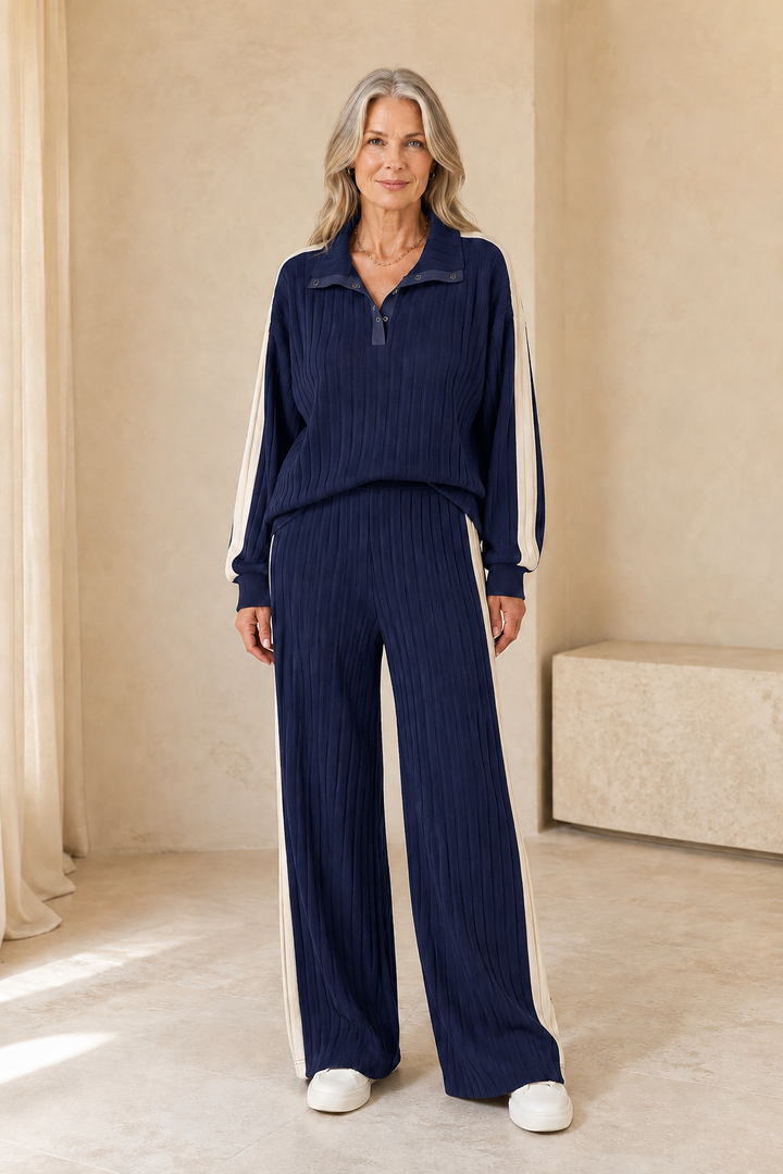 Hermance | Contrast Bound Two Piece Set - Navy
