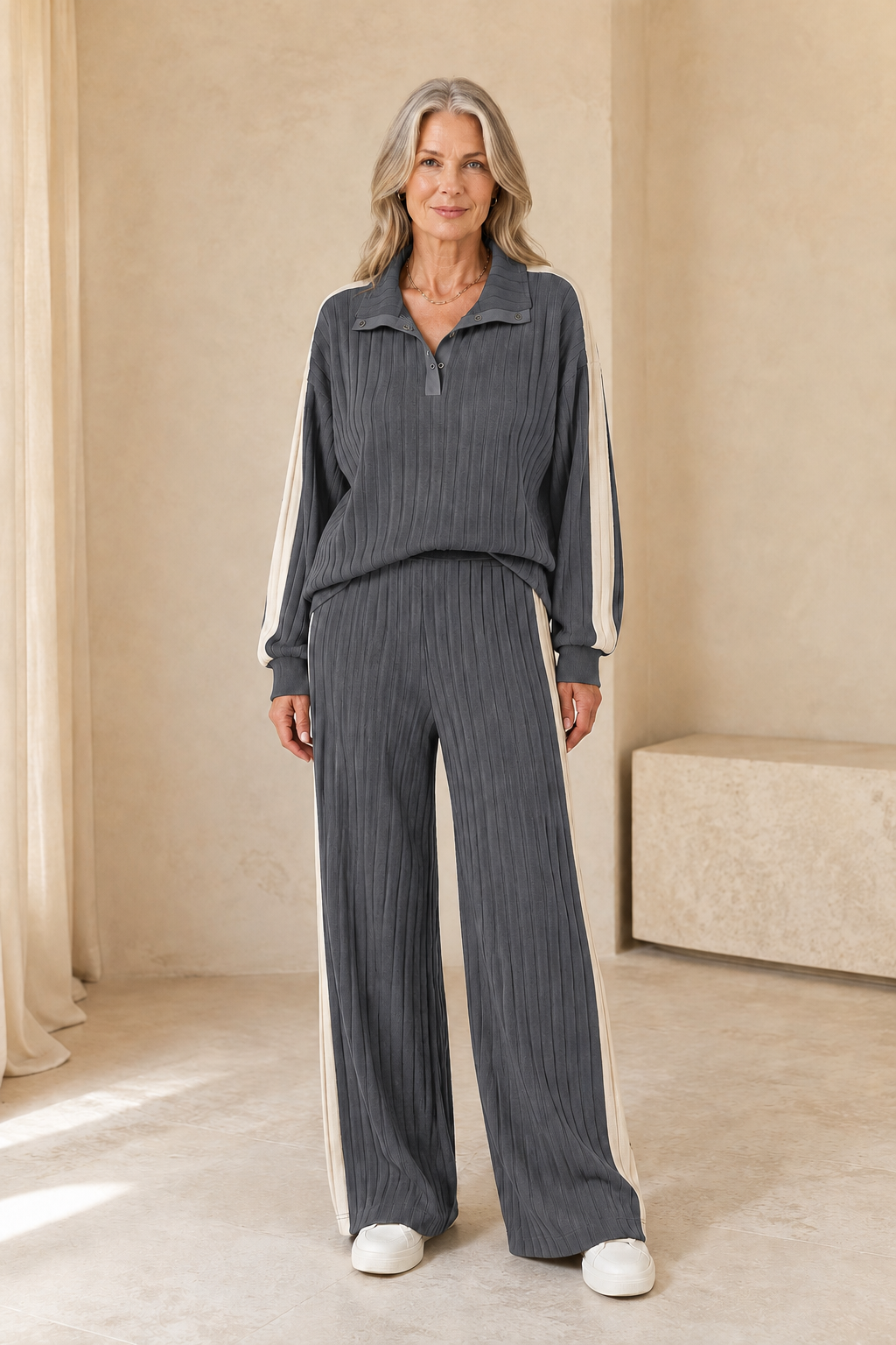 Hermance | Contrast Bound Two Piece Set - Dark Grey