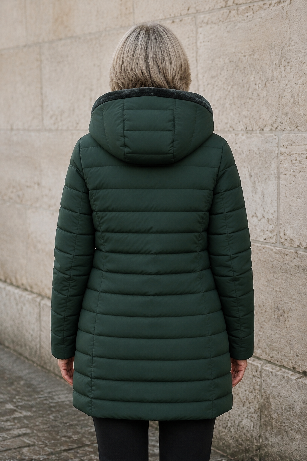Hortense | Fleece Lined Longline Puffer - Dark Green