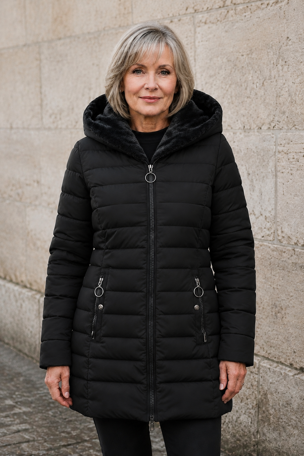 Hortense | Fleece Lined Longline Puffer - Black