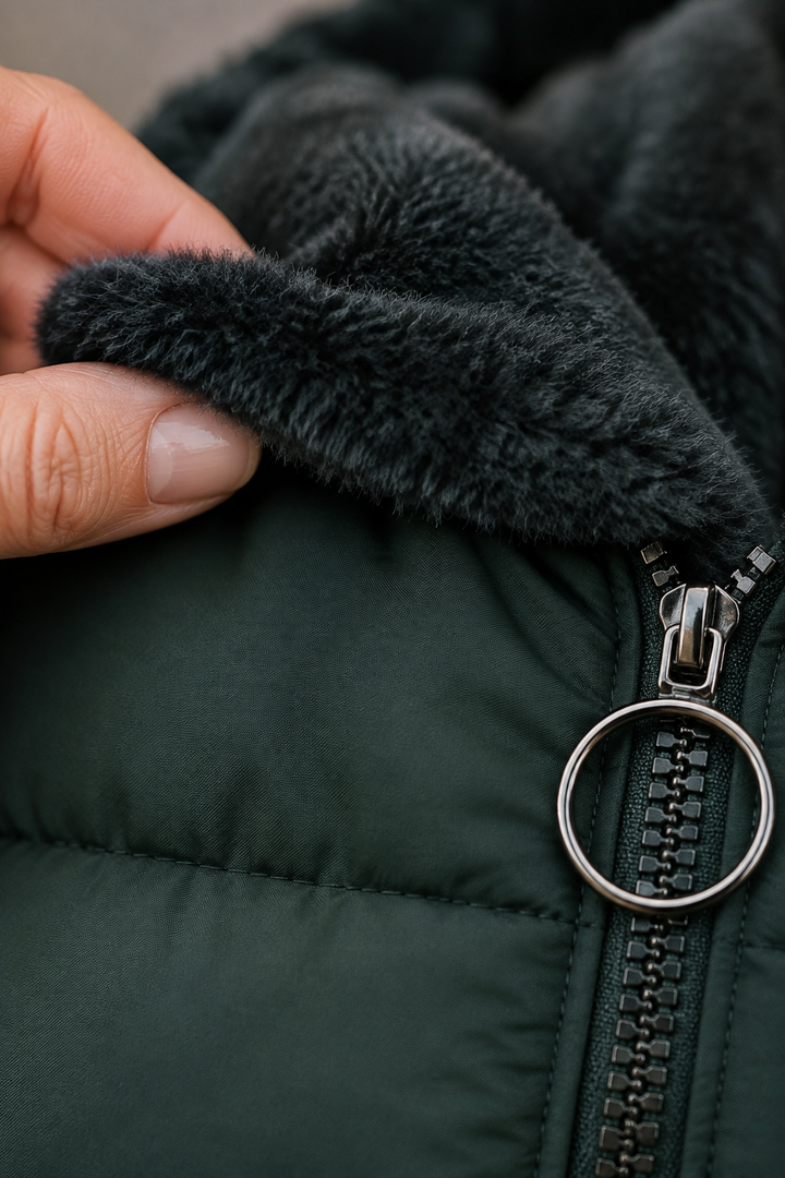 Hortense | Fleece Lined Longline Puffer - fabric close-up