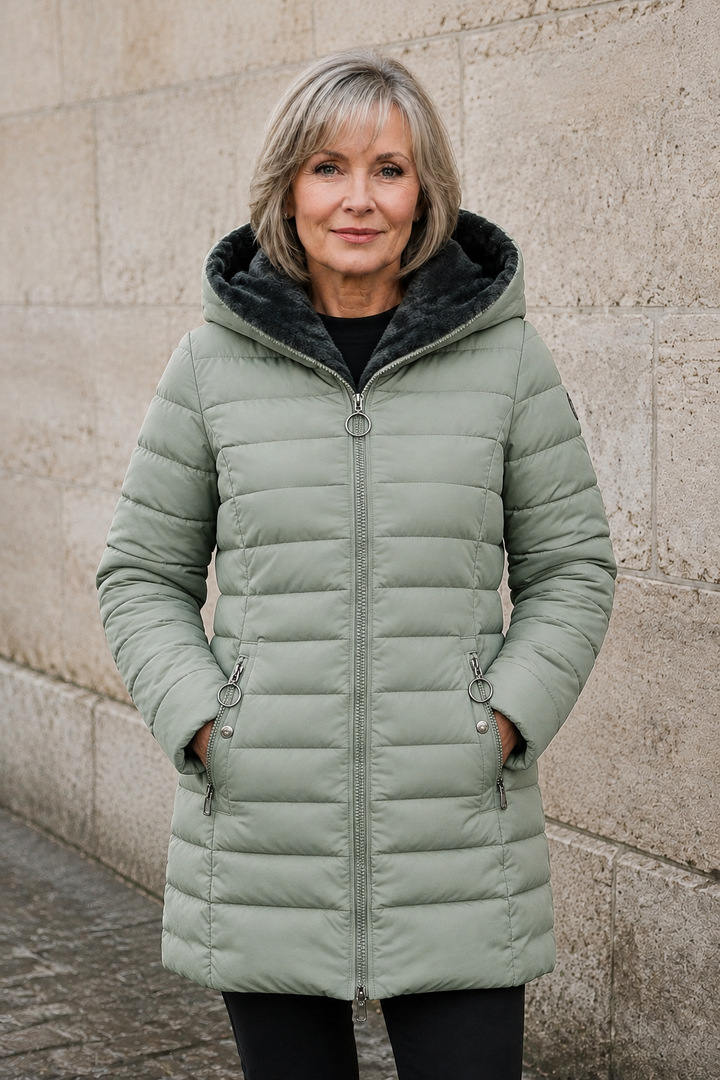 Hortense | Fleece Lined Longline Puffer - Light Green