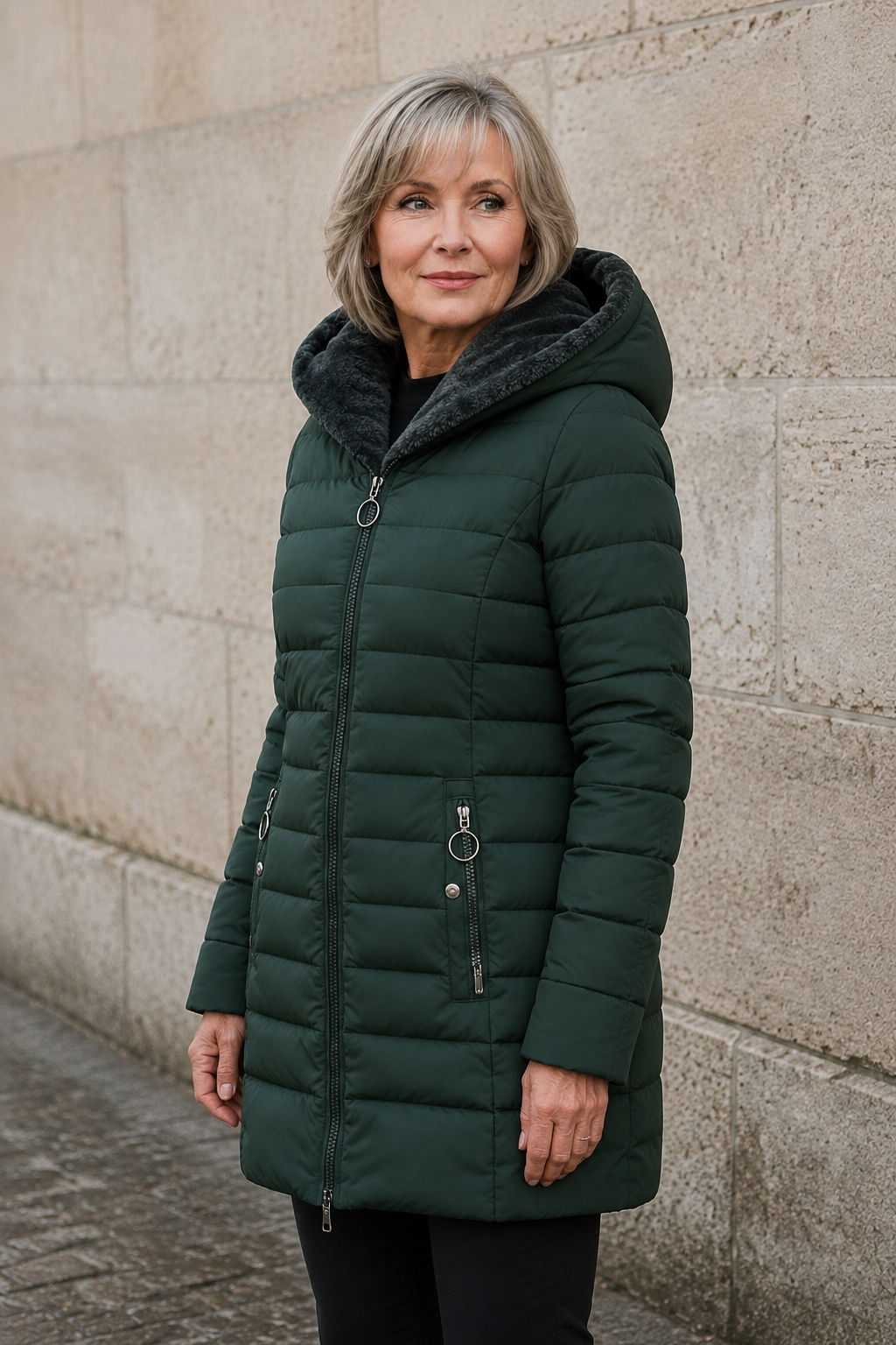 Hortense | Fleece Lined Longline Puffer - Dark Green