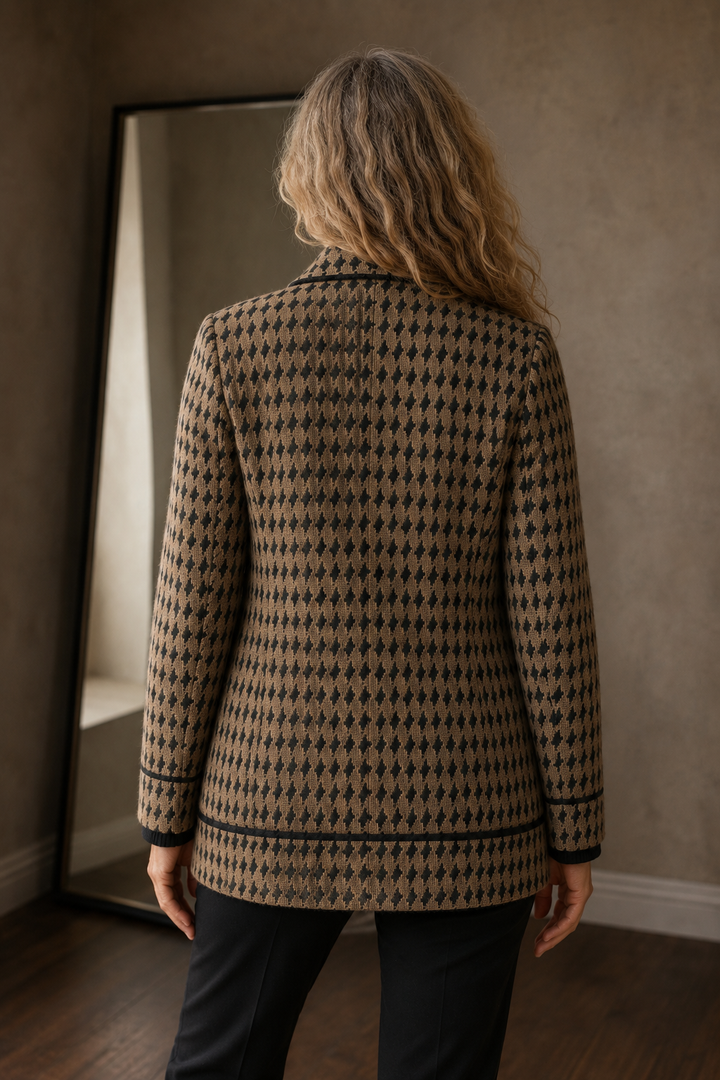 Houndstooth Knit Cropped Jacket - Brown