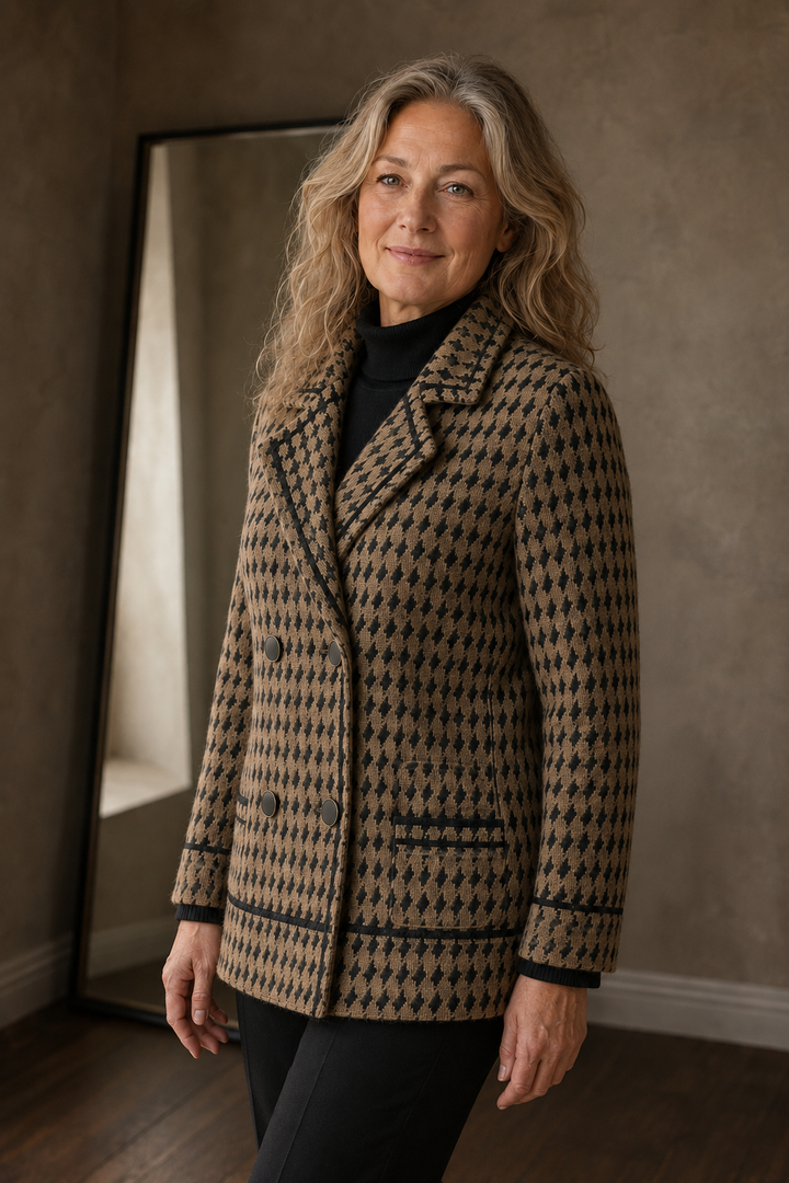 Houndstooth Knit Cropped Jacket - Brown