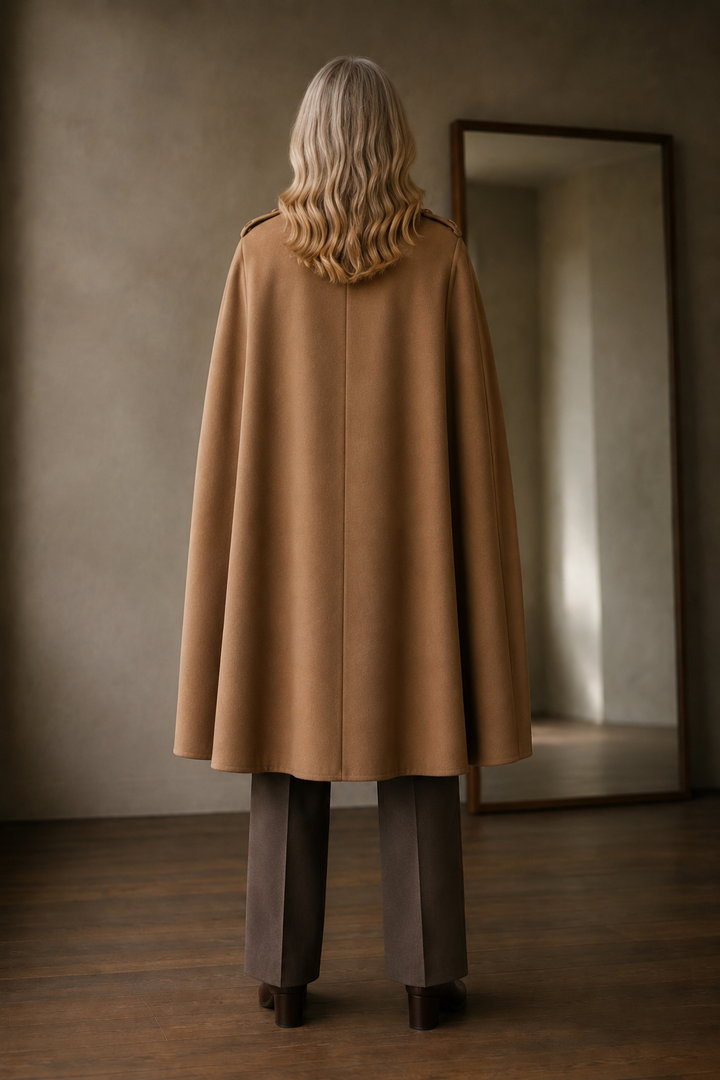 Huguette | Double-Faced Wool Cape - Khaki