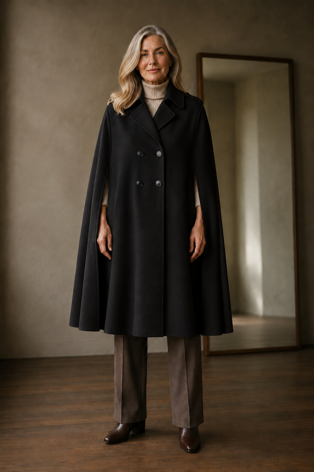 Huguette | Double-Faced Wool Cape - Black