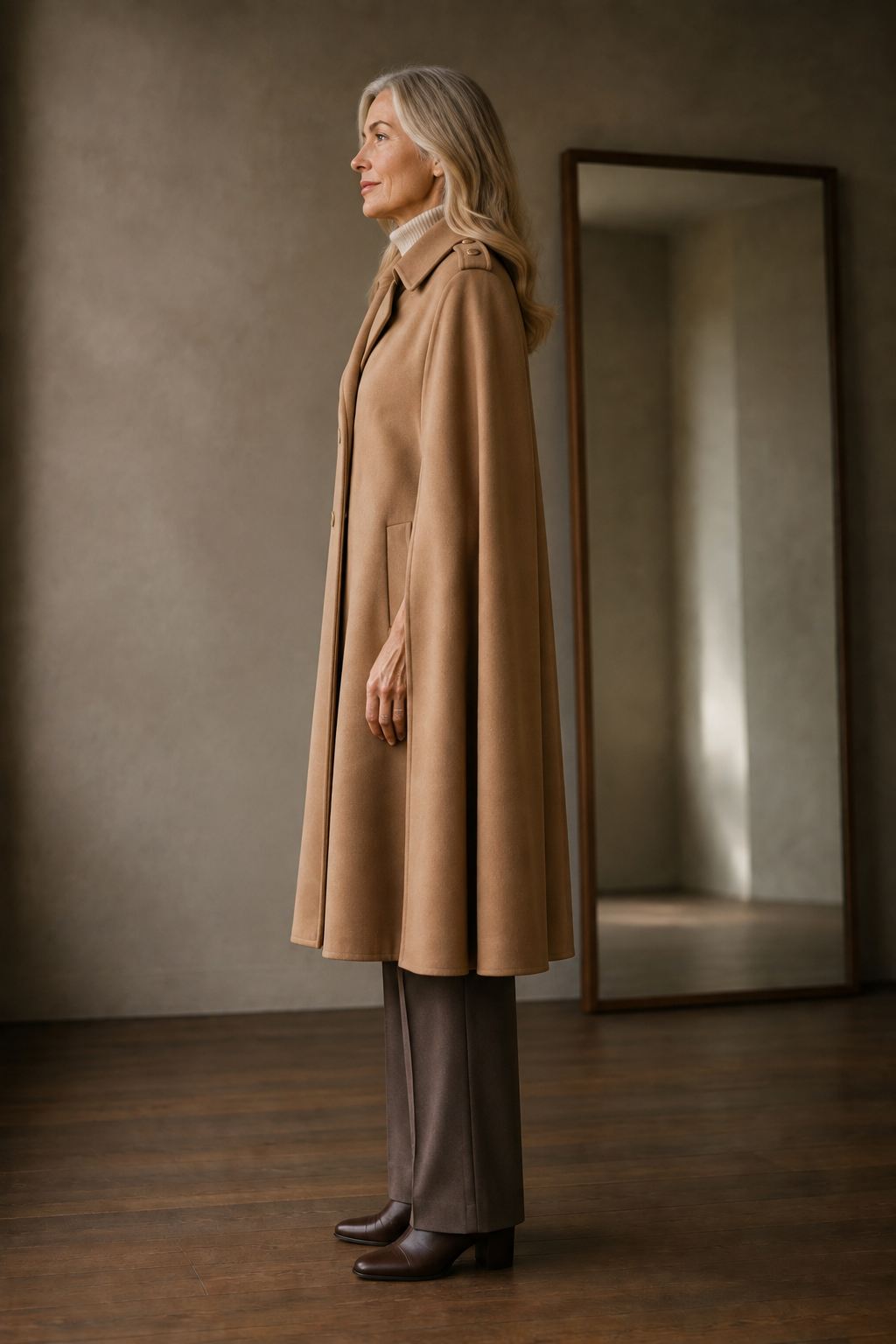 Huguette | Double-Faced Wool Cape - Khaki