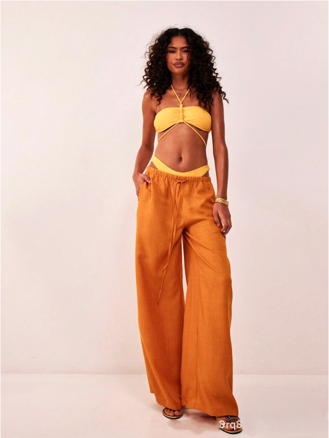 Suzelle | Linen Blend Tie Waist Trousers