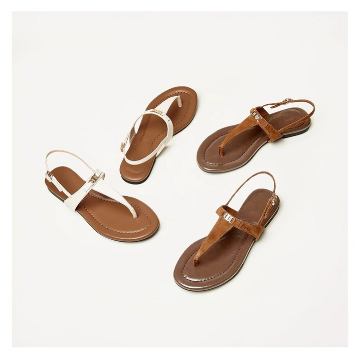 Aloise | Gold Buckle Thong Sandals