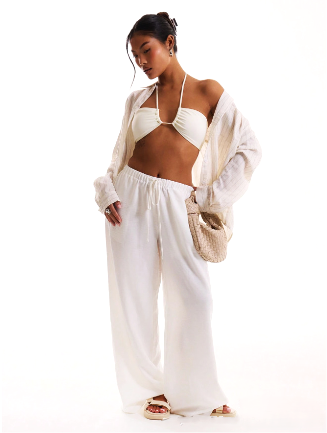 Suzelle | Linen Blend Tie Waist Trousers