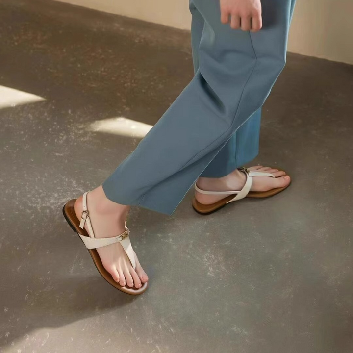 Aloise | Gold Buckle Thong Sandals