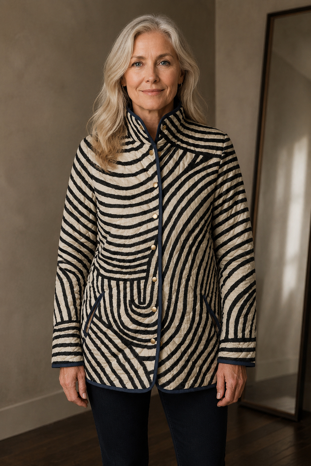 Inaya retro quilted jacket closed