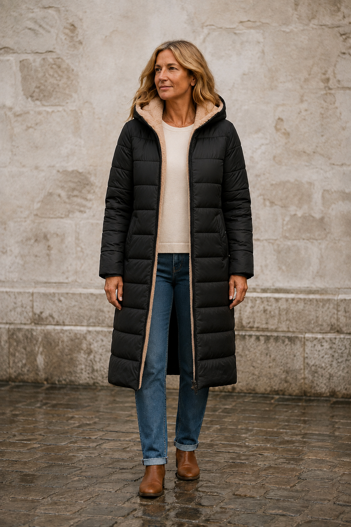 Insulated Longline Winter Coat open