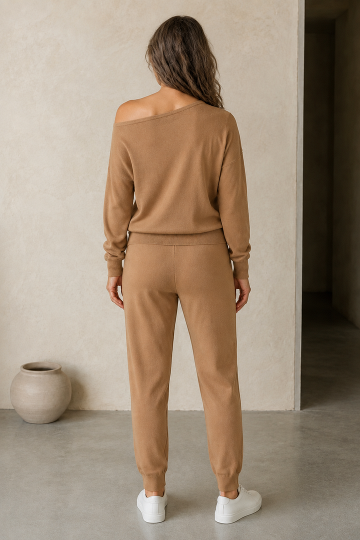 Irenee | Off Shoulder Knit Two Piece Set - Camel