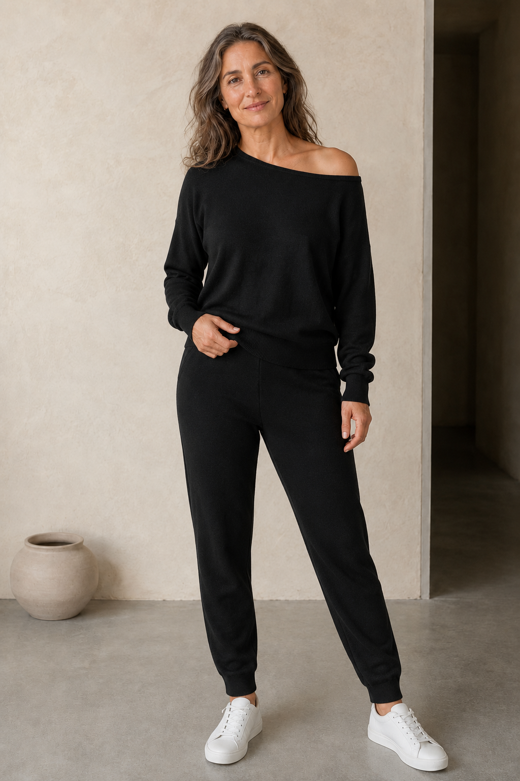 Irenee | Off Shoulder Knit Two Piece Set - Black