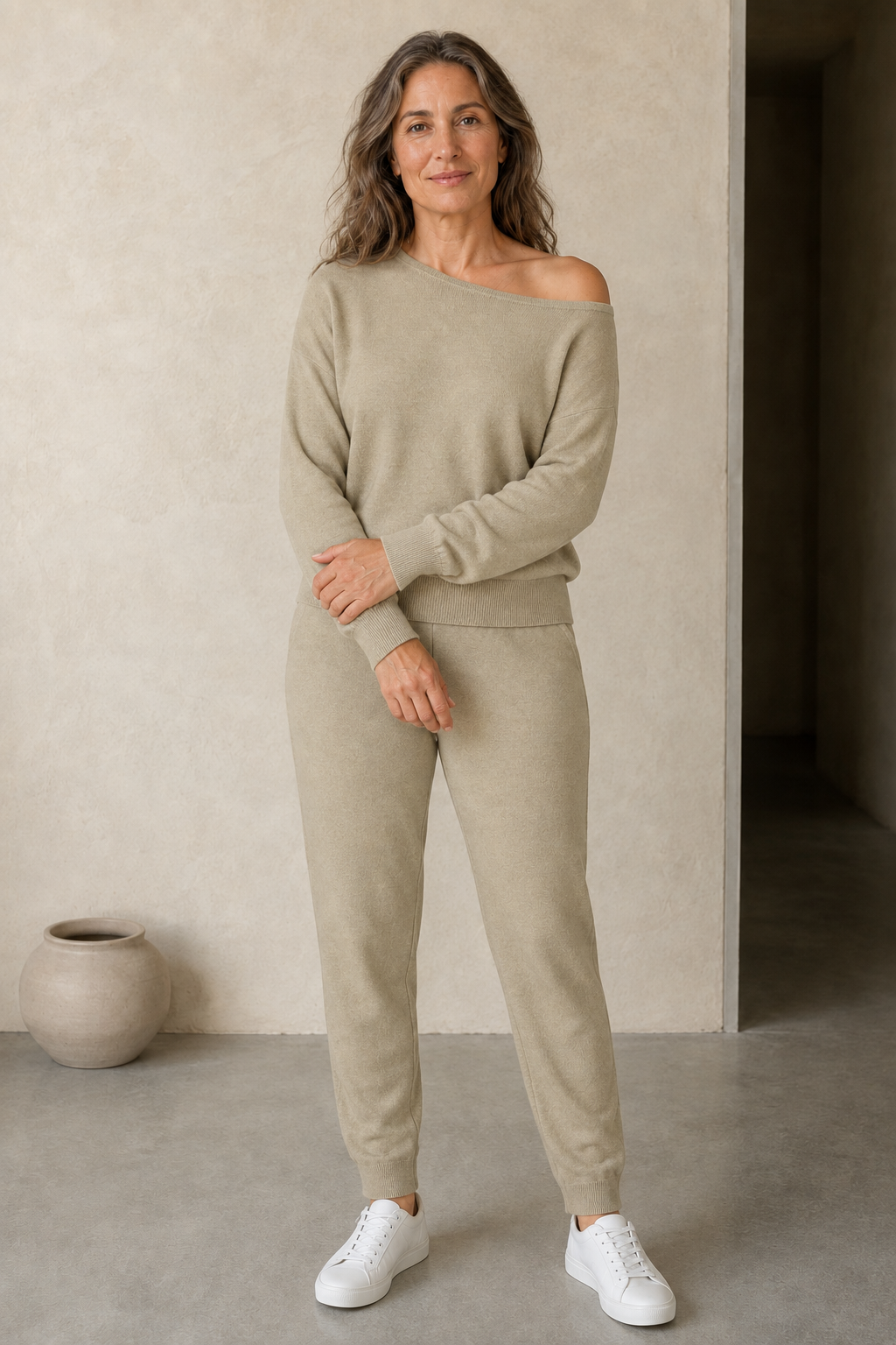 Irenee | Off Shoulder Knit Two Piece Set - Khaki