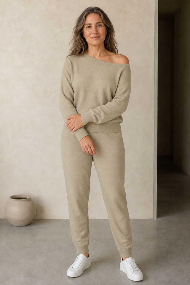 Irenee | Off Shoulder Knit Two Piece Set - Khaki