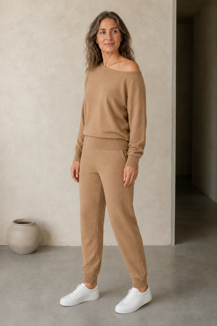 Irenee | Off Shoulder Knit Two Piece Set - Camel