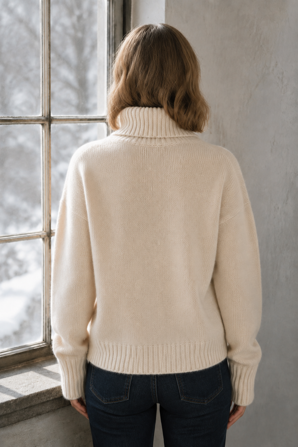 Isabella | Cashmere High Neck Sweater - Beige