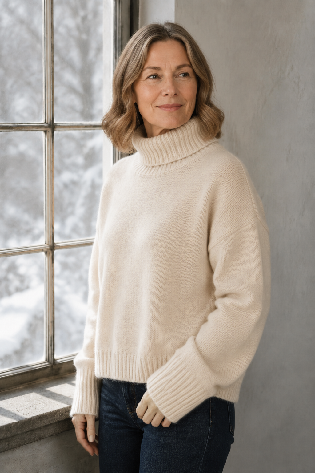 Isabella | Cashmere High Neck Sweater - Beige