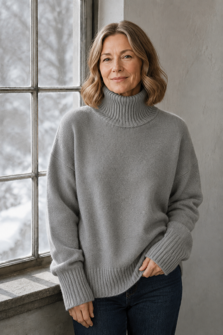 Isabella | Cashmere High Neck Sweater - Gray