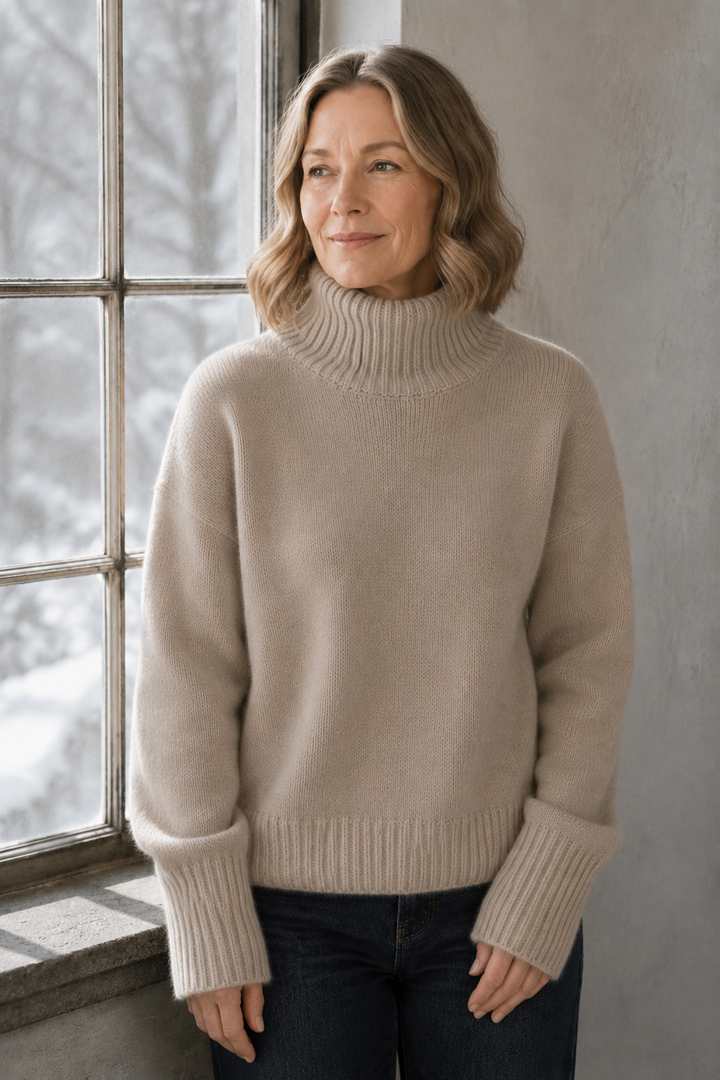 Isabella | Cashmere High Neck Sweater - Khaki