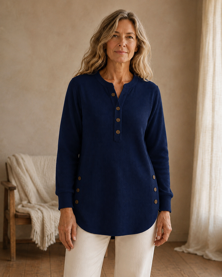 Isadora | Button Placket Knit Tunic - Navy front hero