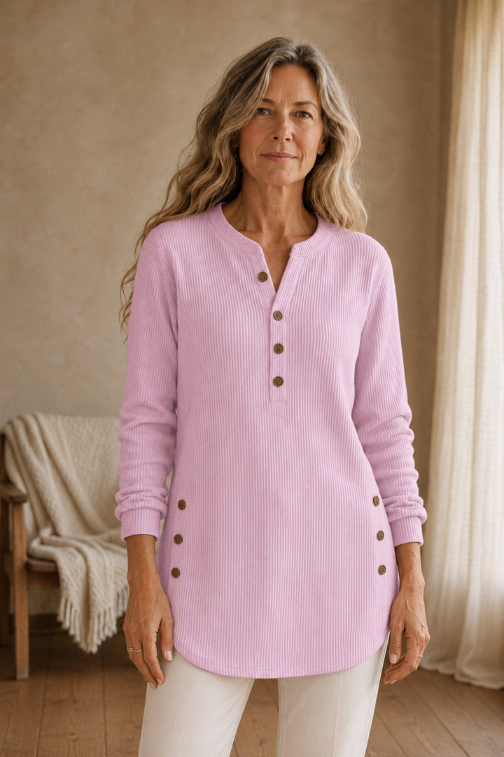 Isadora | Button Placket Knit Tunic - Pink front hero