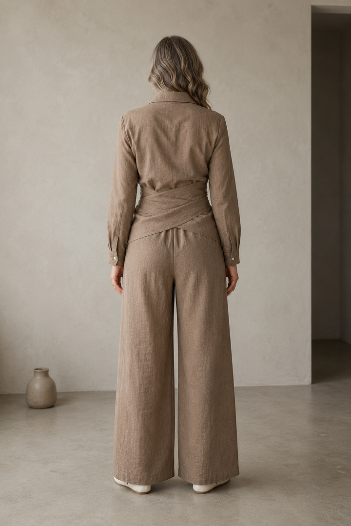Jacquette | Cropped Top and Wide Trousers - Camel
