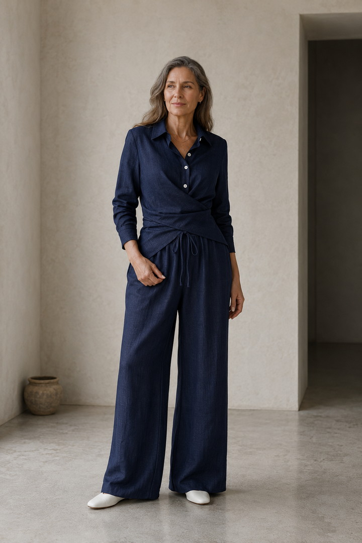 Jacquette | Cropped Top and Wide Trousers - Navy