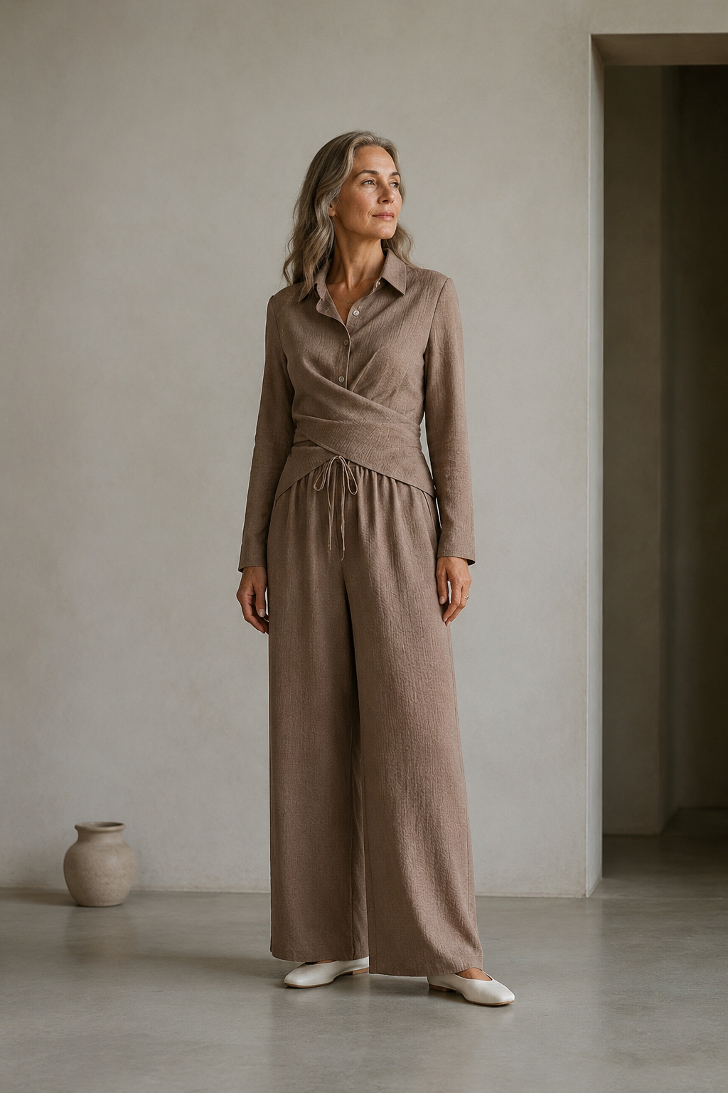 Jacquette | Cropped Top and Wide Trousers - Camel