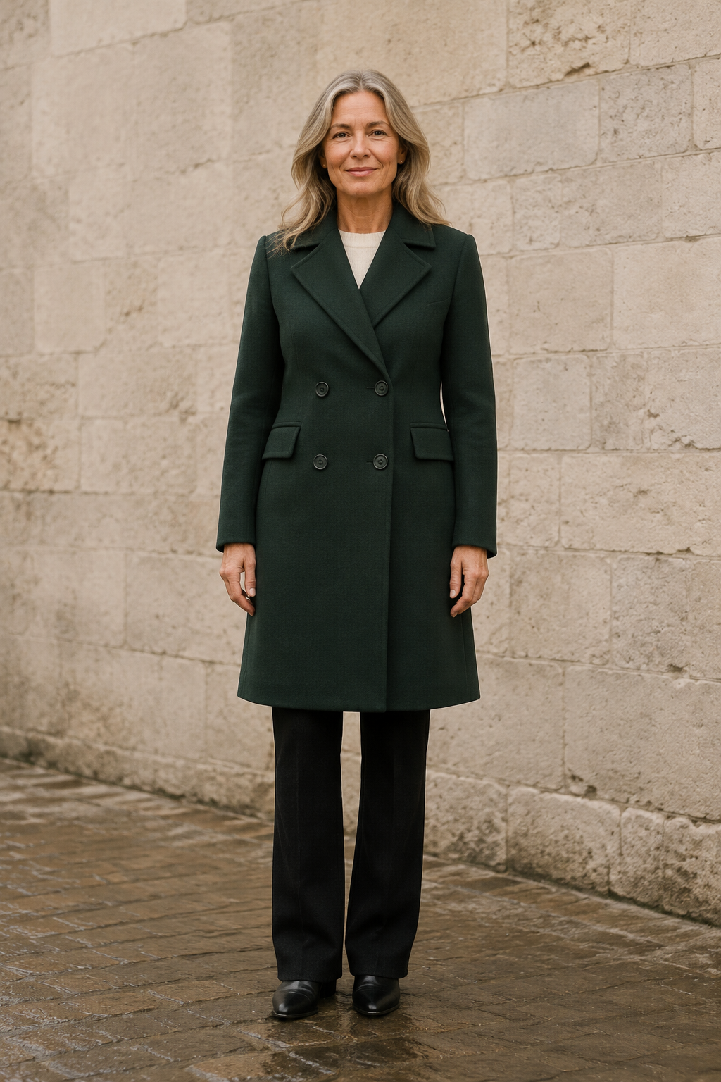 Jane timeless forest green coat closed