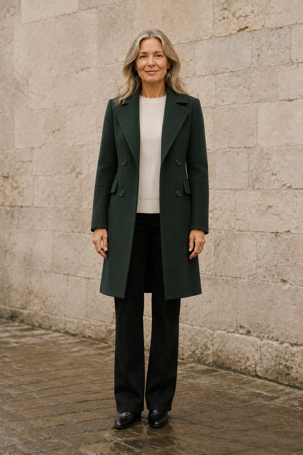 Jane timeless forest green coat open