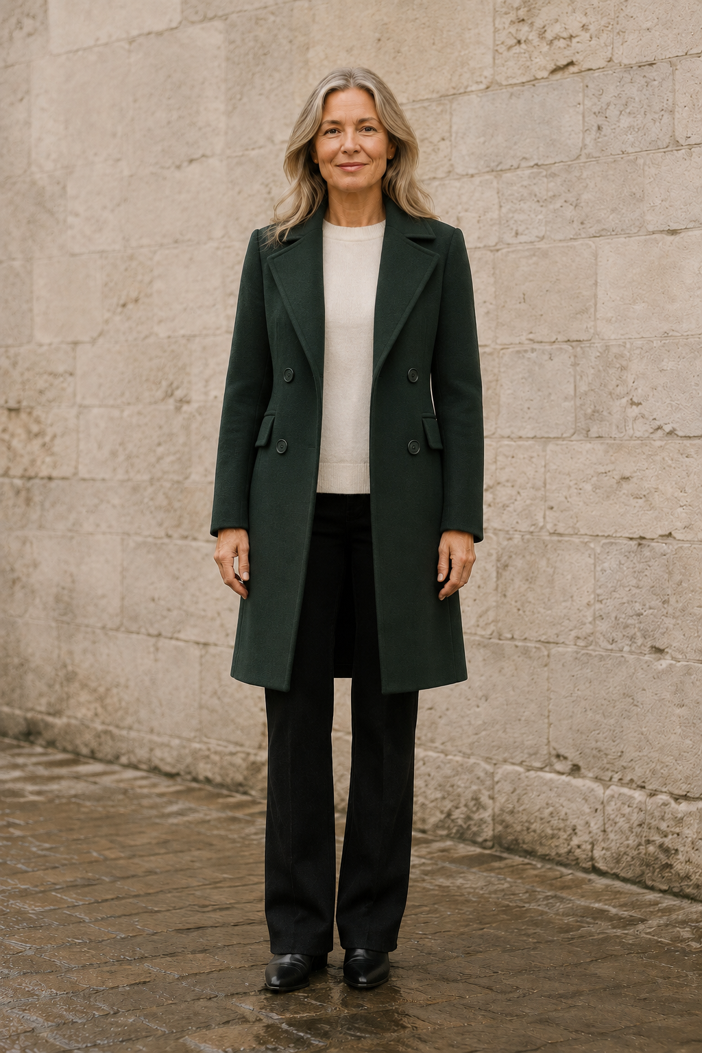 Jane timeless forest green coat open
