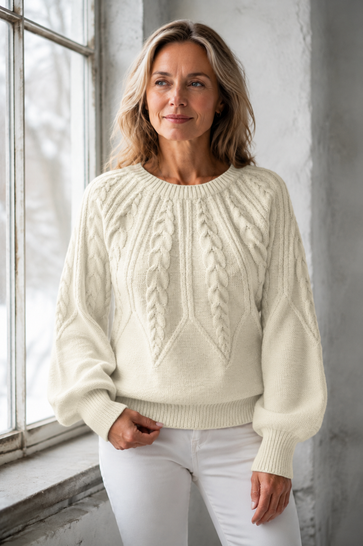 Janet | Chunky Lantern Sleeve Crewneck Sweater - Apricot