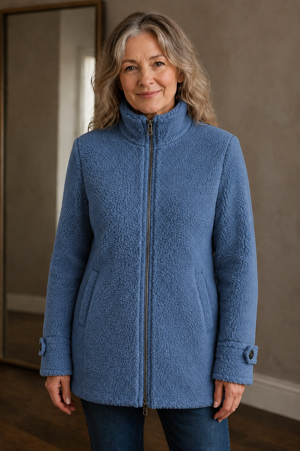 Jeanne | Brushed Stand Collar Jacket - Blue