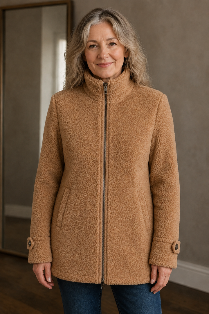 Jeanne | Brushed Stand Collar Jacket - Camel