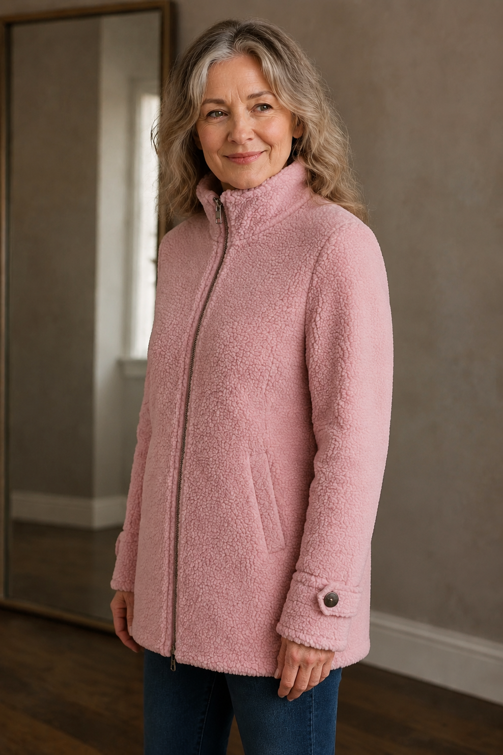 Jeanne | Brushed Stand Collar Jacket - Pink