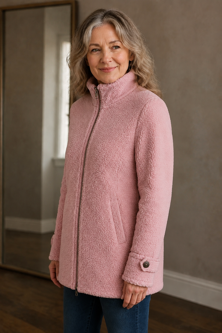 Jeanne | Brushed Stand Collar Jacket - Pink