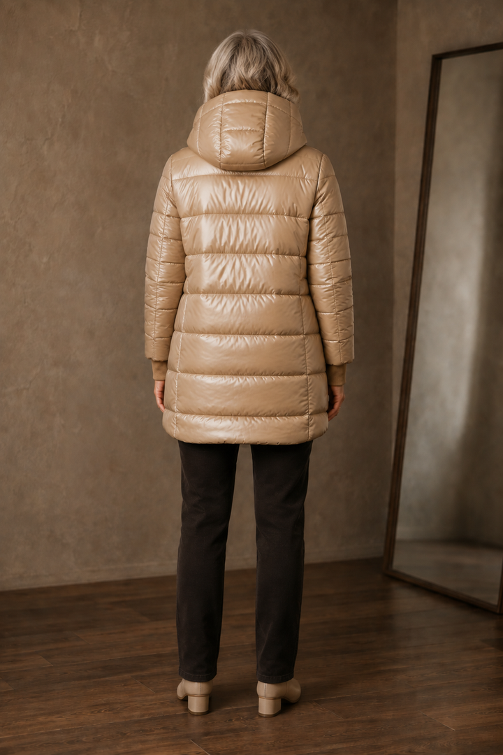 Josette | Longline Quilted Hooded Jacket - Coffee Brown
