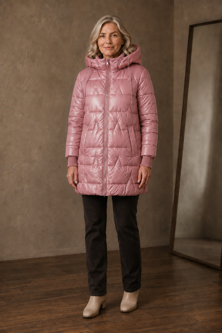 Josette | Longline Quilted Hooded Jacket - Pink