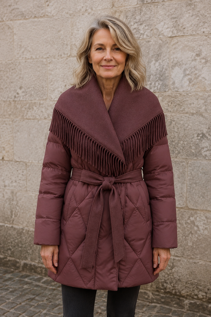 Juliette fringe down coat closed
