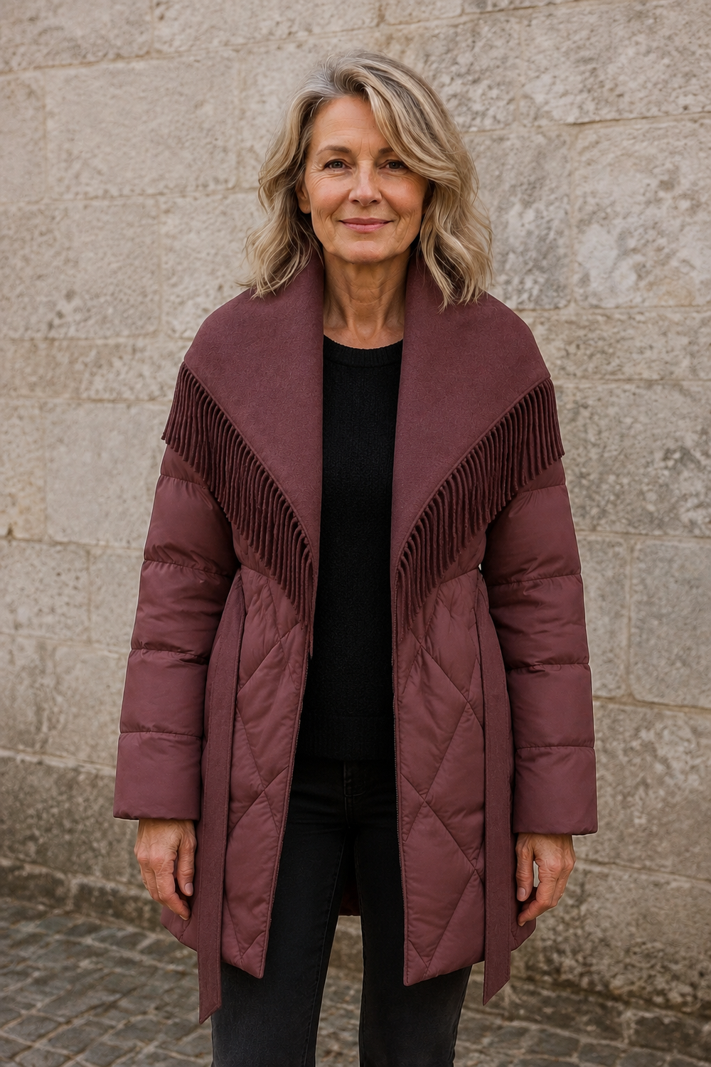 Juliette fringe down coat open